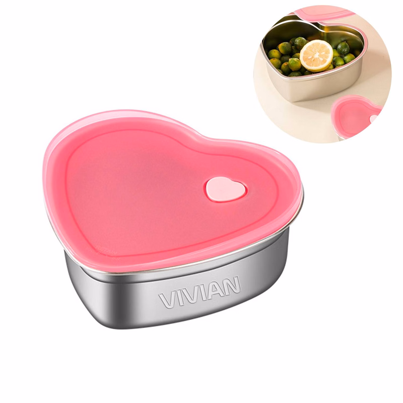 30oz Stainless Steel Heart Cake Containe w/ Lid