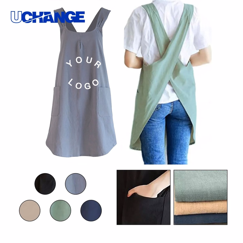 Cross Back Apron with Dual Pockets for Kitchen or Garden Use