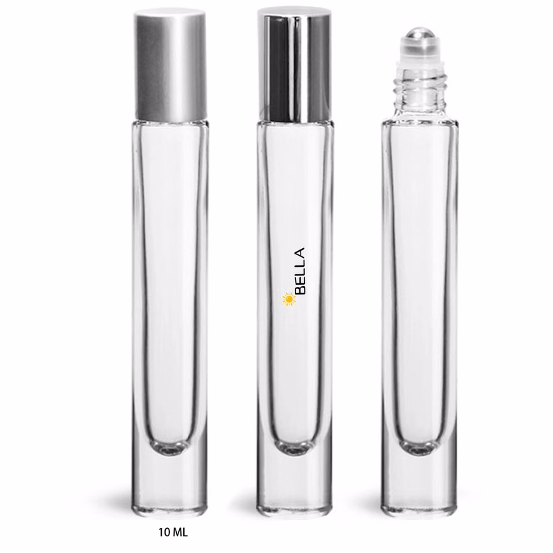 Clear Glass 10 Ml Roll On Bottles W/ Ball And Silver Caps