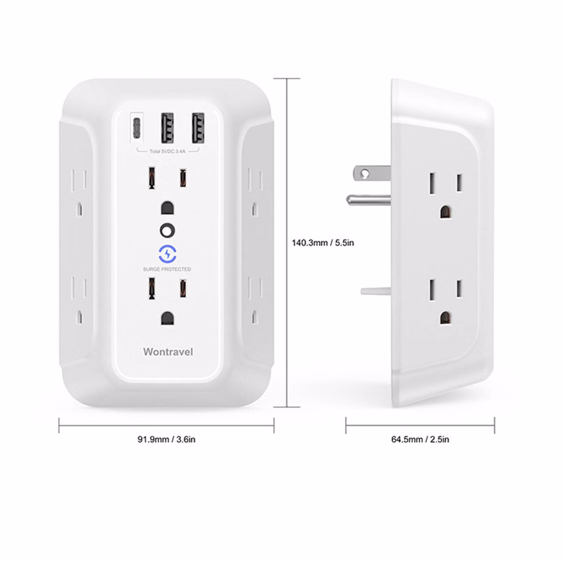Wall Charger Surge Protector 6 Outlet Extender with 3 USB