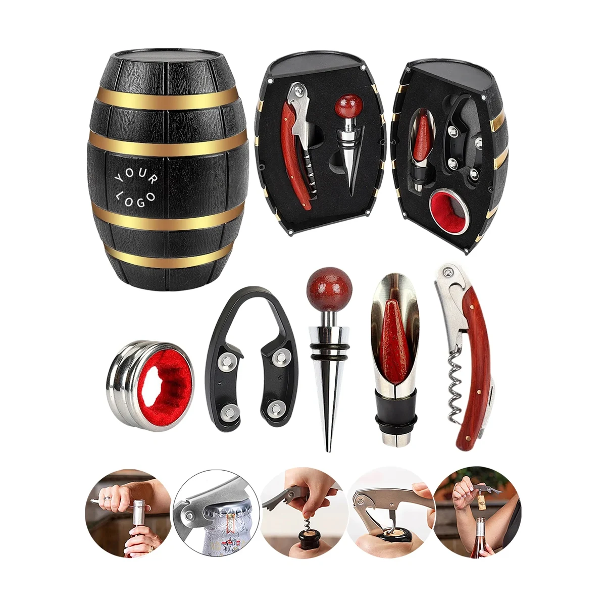 MOQ 50 Creative Barrel-Shaped Wine Accessory Set 1