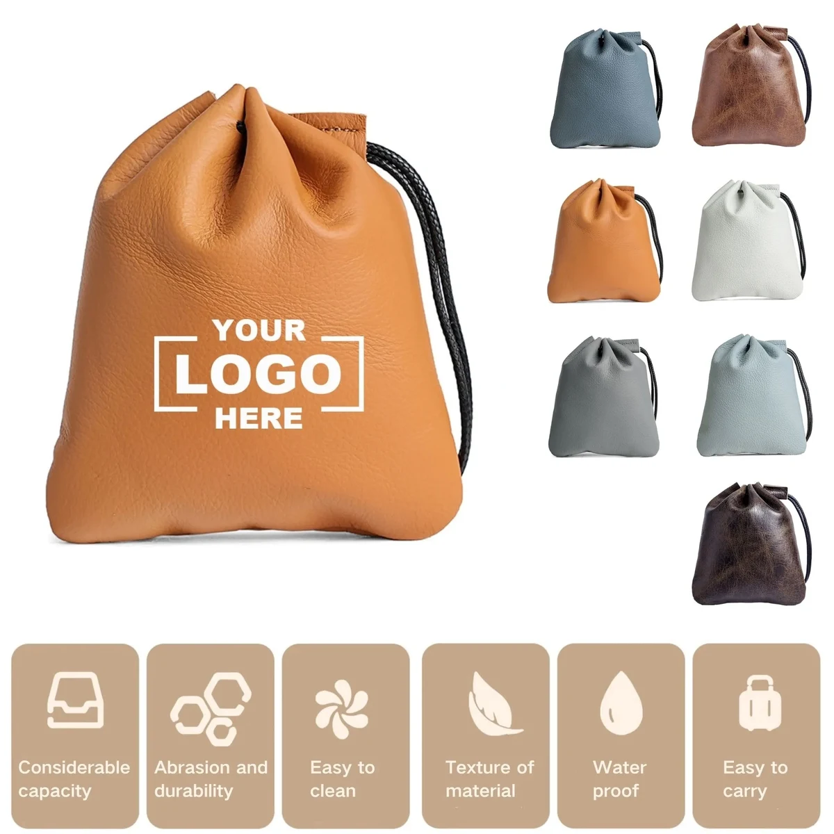 True Leather Drawstring Closure Portable Coin 1