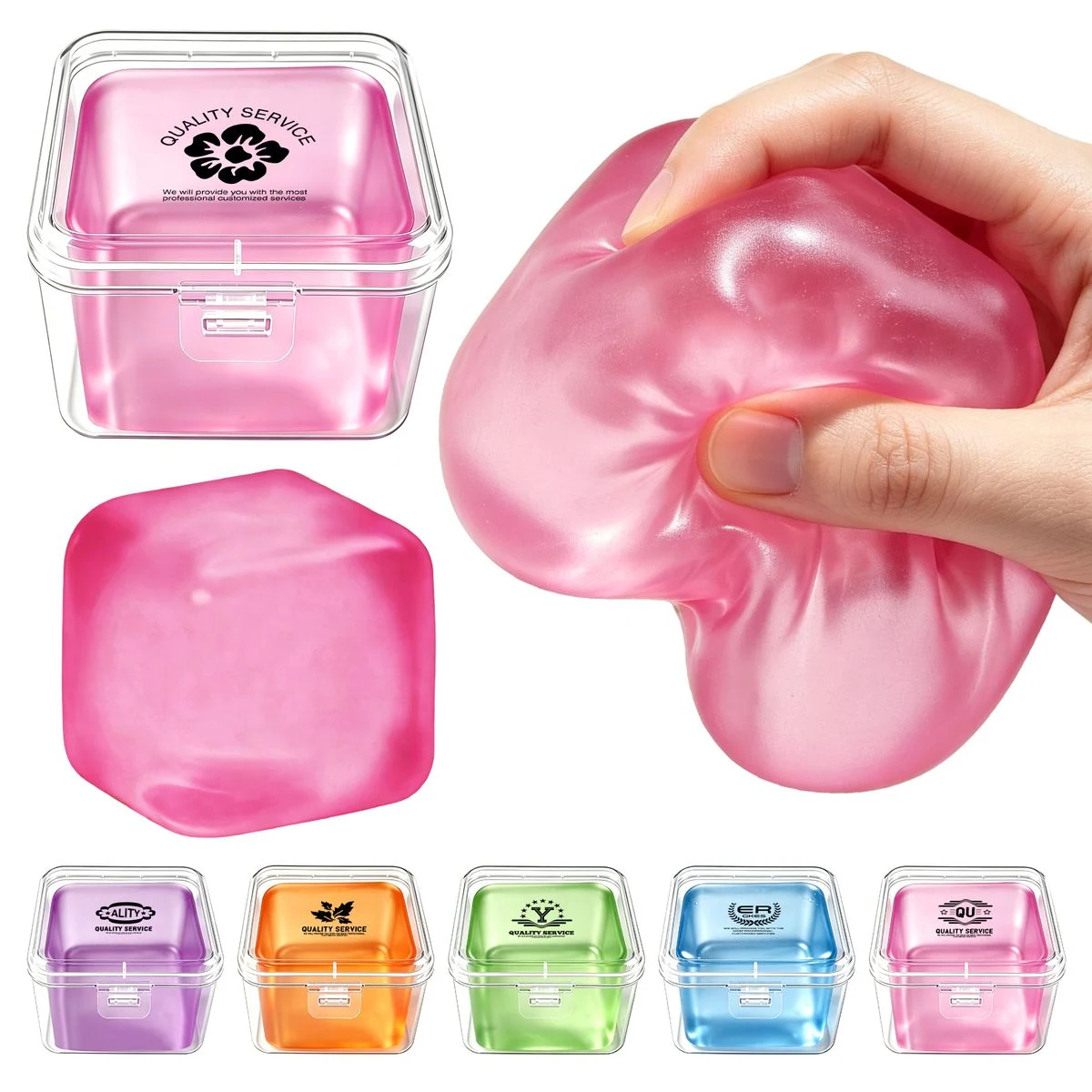 Clear Ice Cube Fidget Squeeze Toy, TPR Soft Stress Relief Cube 1