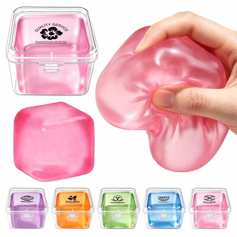 Clear Ice Cube Fidget Squeeze Toy, TPR Soft Stress Relief Cube