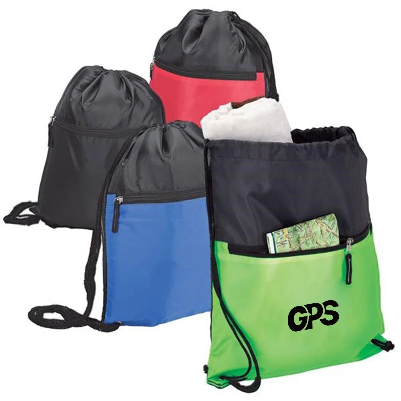 Drawstring Backpack Bag w/Front Zipper 1