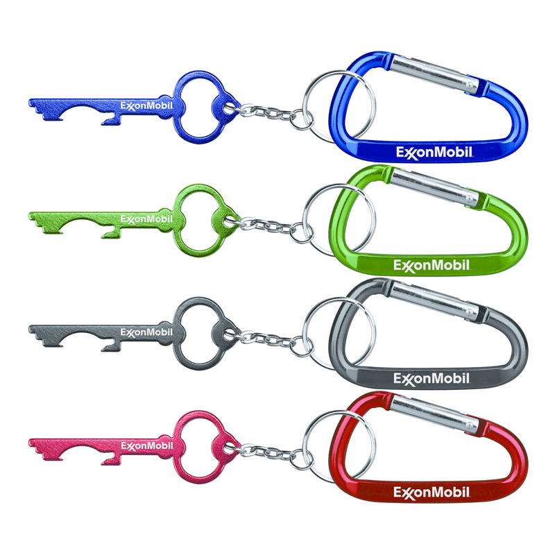 Key Shaped Aluminum Bottle Opener with Key Chain & Carabiner