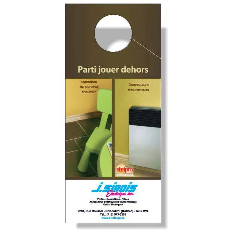 .020 White PVC Plastic Door & Shower Hanger (3.5"x8"), Full Colour 1
