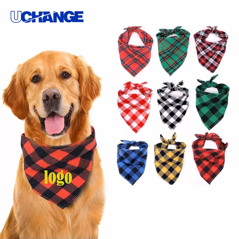 Summer Plaid Dog Bandana for Travel and Walking