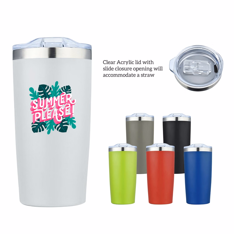 20 oz. Silver Rim Double Wall Vacuum Tumbler Water Bottle