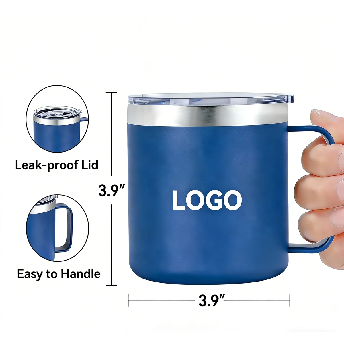 Mug with Lid and Handle, 14oz Stainless Steel Cup 1