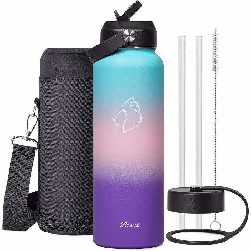 40oz Insulated Water Bottle w/ Carry Bag, Stainless Steel Double Wall Water Flask (Cold for 48 H)