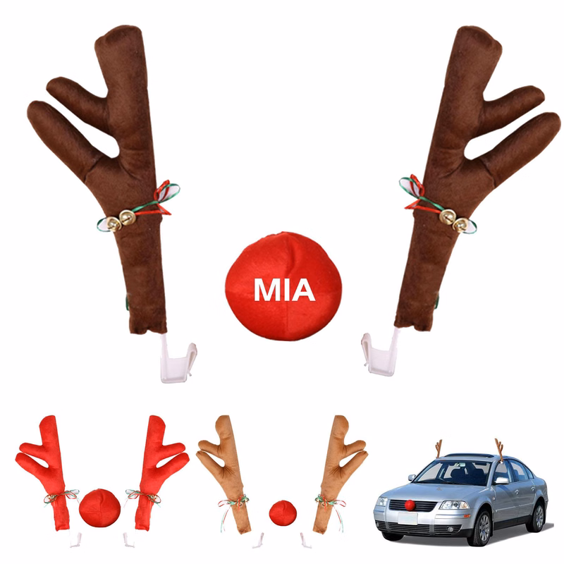 Christmas car decorated with antlers