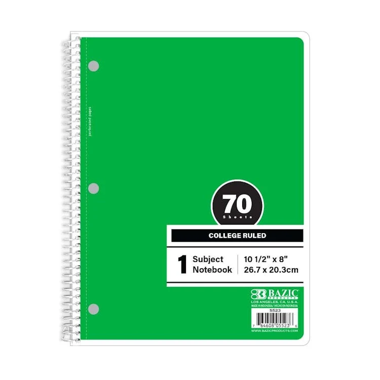 College Ruled Notebooks - 70 Sheets Green 1