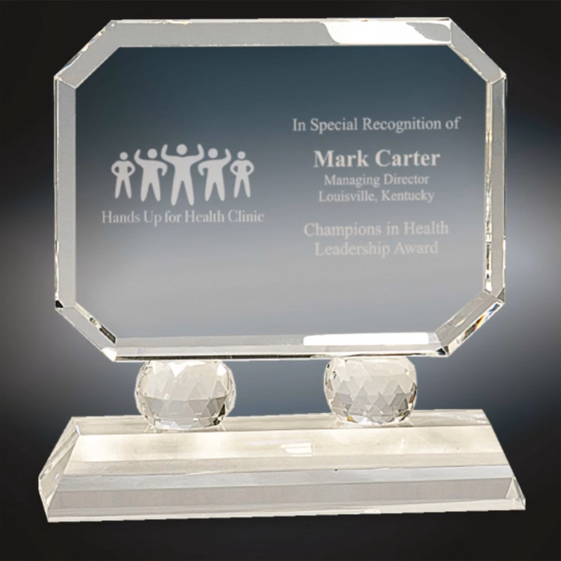 Rectangle Optic Crystal Award on Clear Pedestal Base
