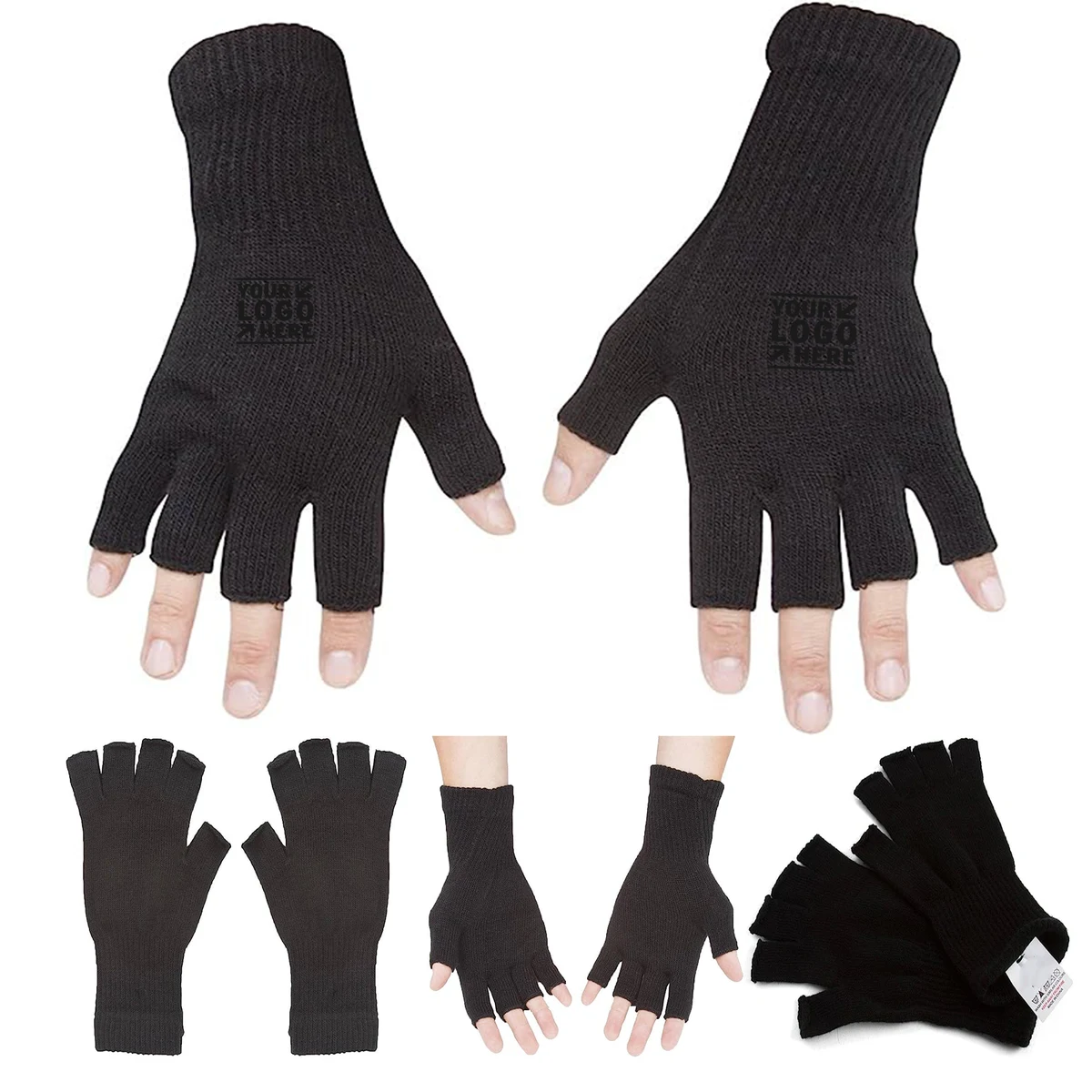Half Finger Stretchy Knit Fingerless Winter Gloves 1
