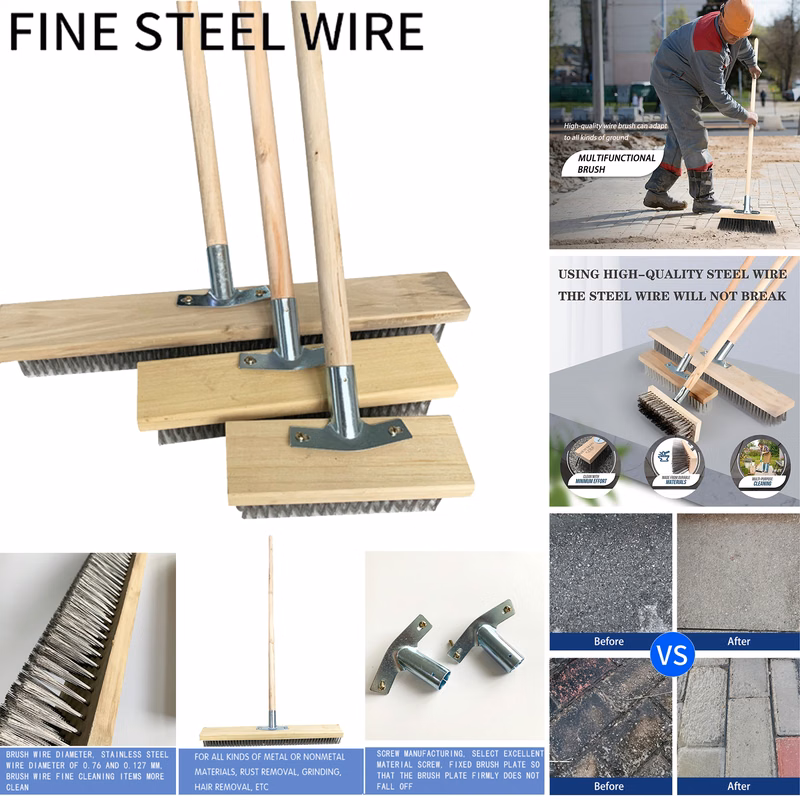 11 13/16" Stainless Steel Wire Deck Brush with Wooden Back and Galvanized Steel Wire 11 inch