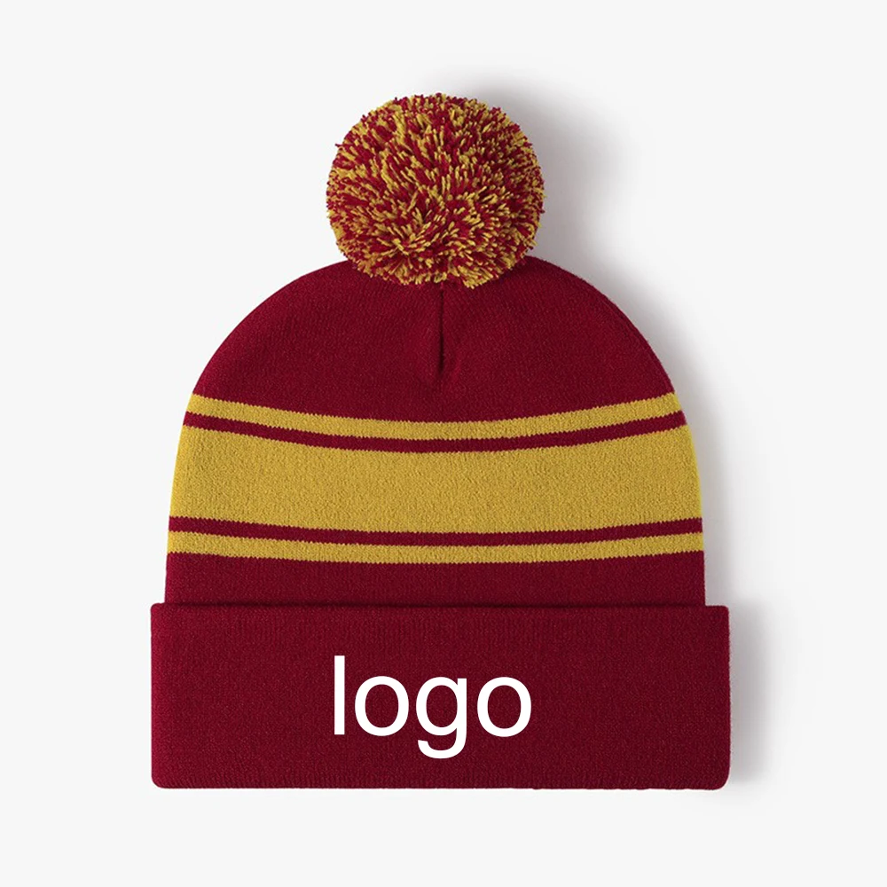Stripped Pom Beanie with Cuff 1