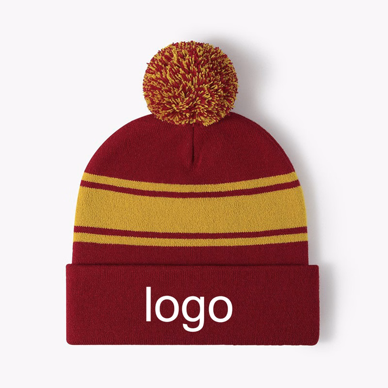 Stripped Pom Beanie with Cuff