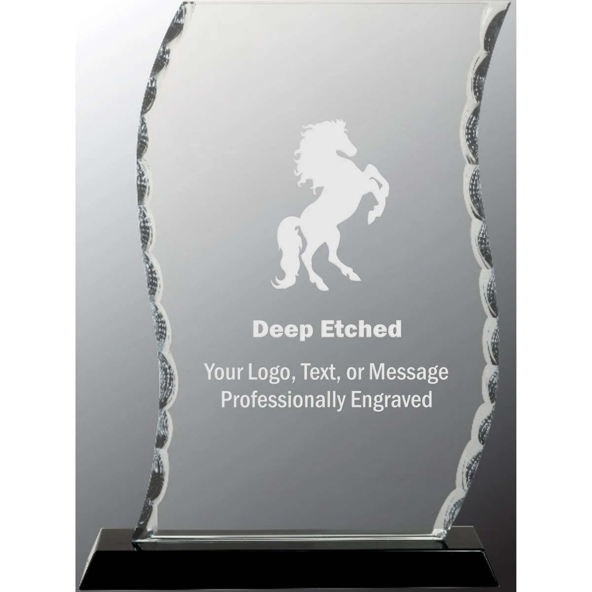9 1/2" Scroll Facet Glass Award on Black Base 1