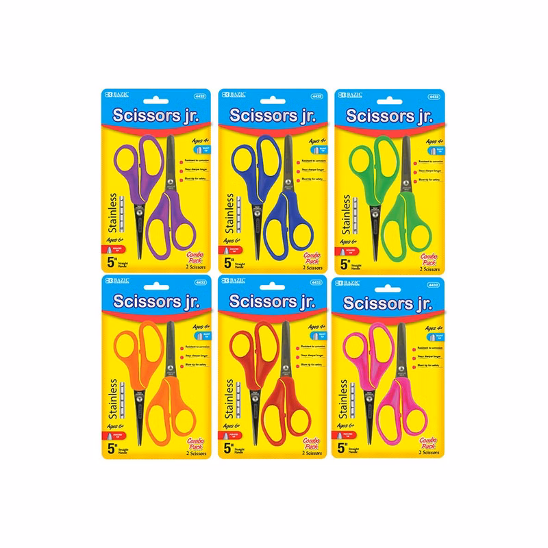 School Scissors - Assorted Colors 2 Pack 5" Blunt & Pointed Tip