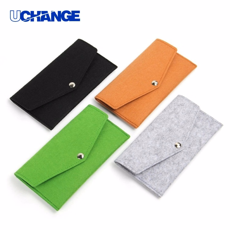 7-Inch Brown Felt Wallet with Button Closure