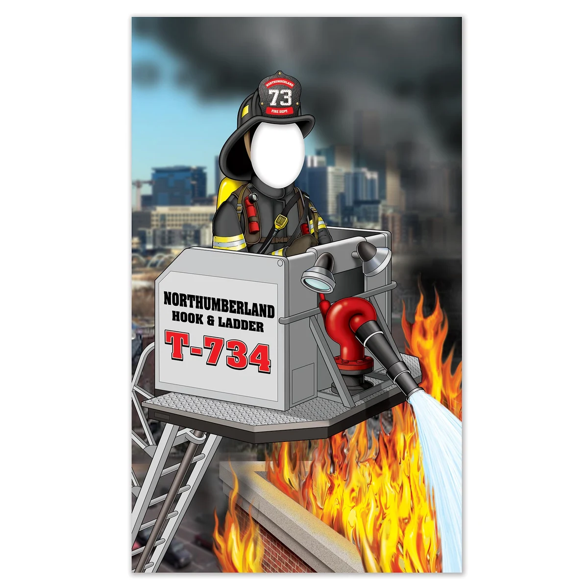 Iconic Firefighter on Ladder Truck Photo Prop 1