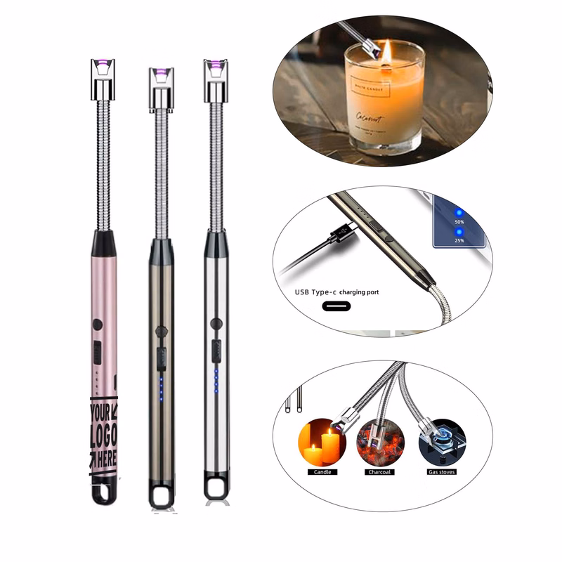 Flameless Windproof LED Battery Display USB Charging Arc Candle Camping BBQ Lighter