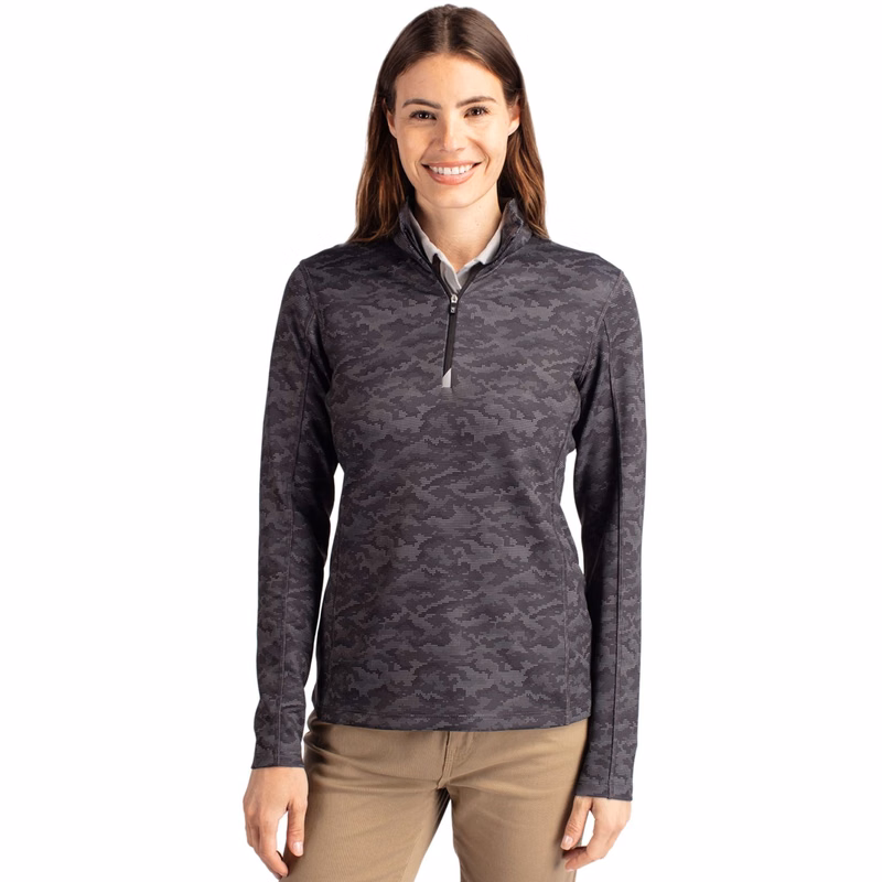 Cutter & Buck Traverse Recycled Smooth Stretch Womens Camo Quarter Zip Pullover