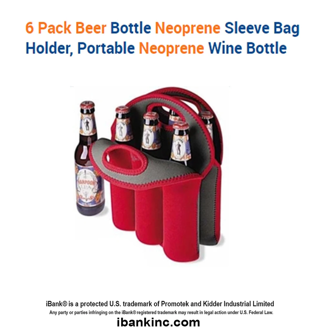 iBank ® 6-Bottle Neoprene Wine Carrier Tote Bag, Bottle Holder 1