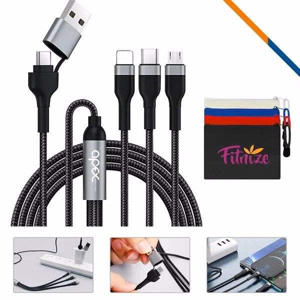 Custom Nylon 5in1 Fast Charging Cable — 2.4A Multi Device Promo Charger