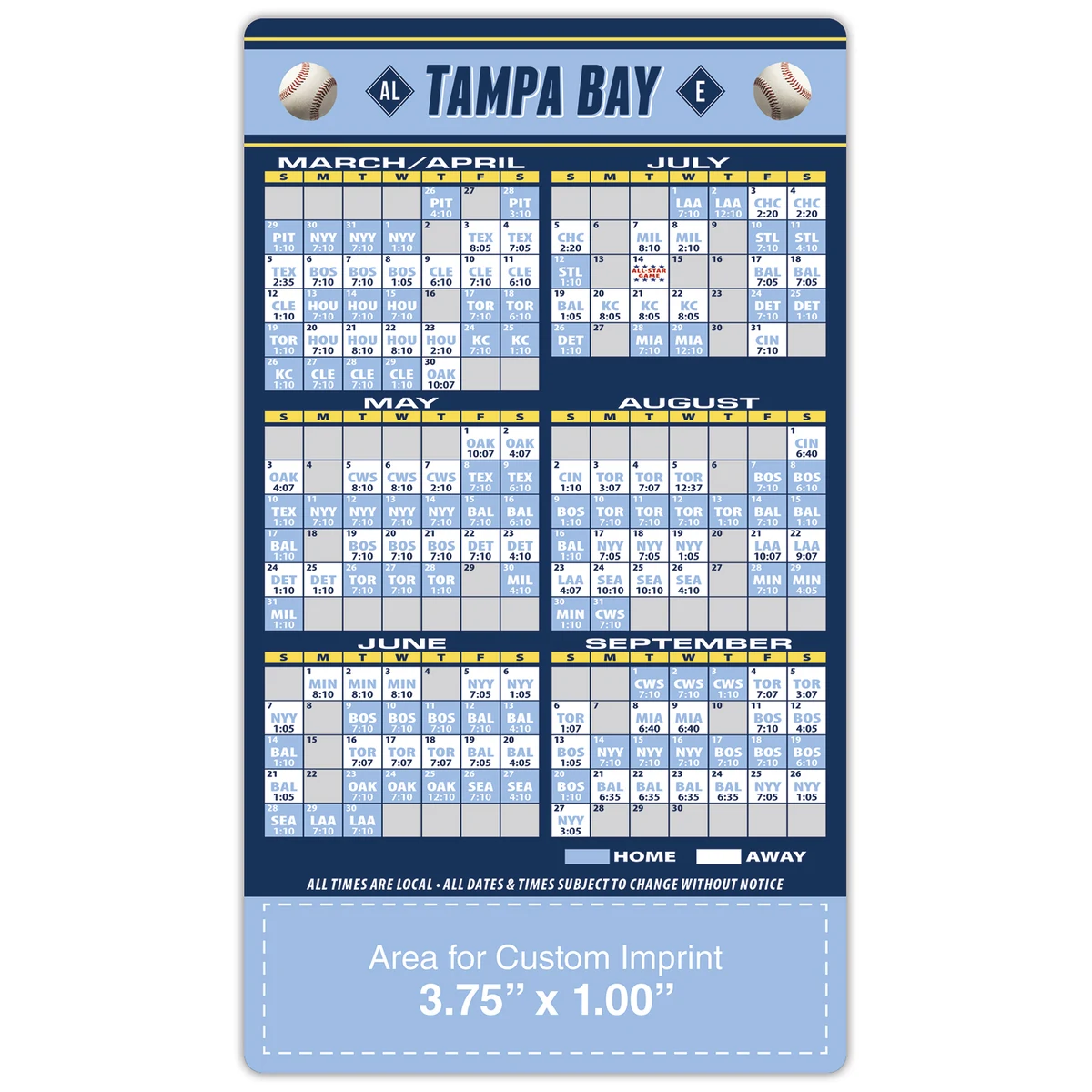 Magnet Sport Schedules - 4x7 Baseball Round Corners - 20 mil. 1