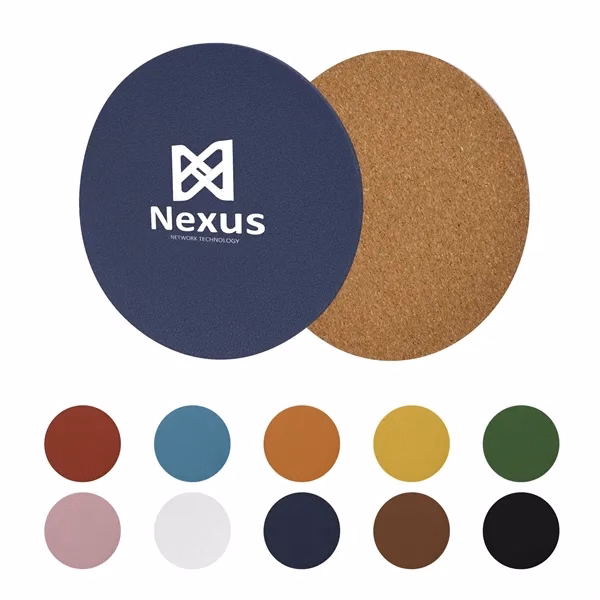 Custom 4 In Cork Coasters W/ PU Leather Cover — Premium Bar & Table Protection