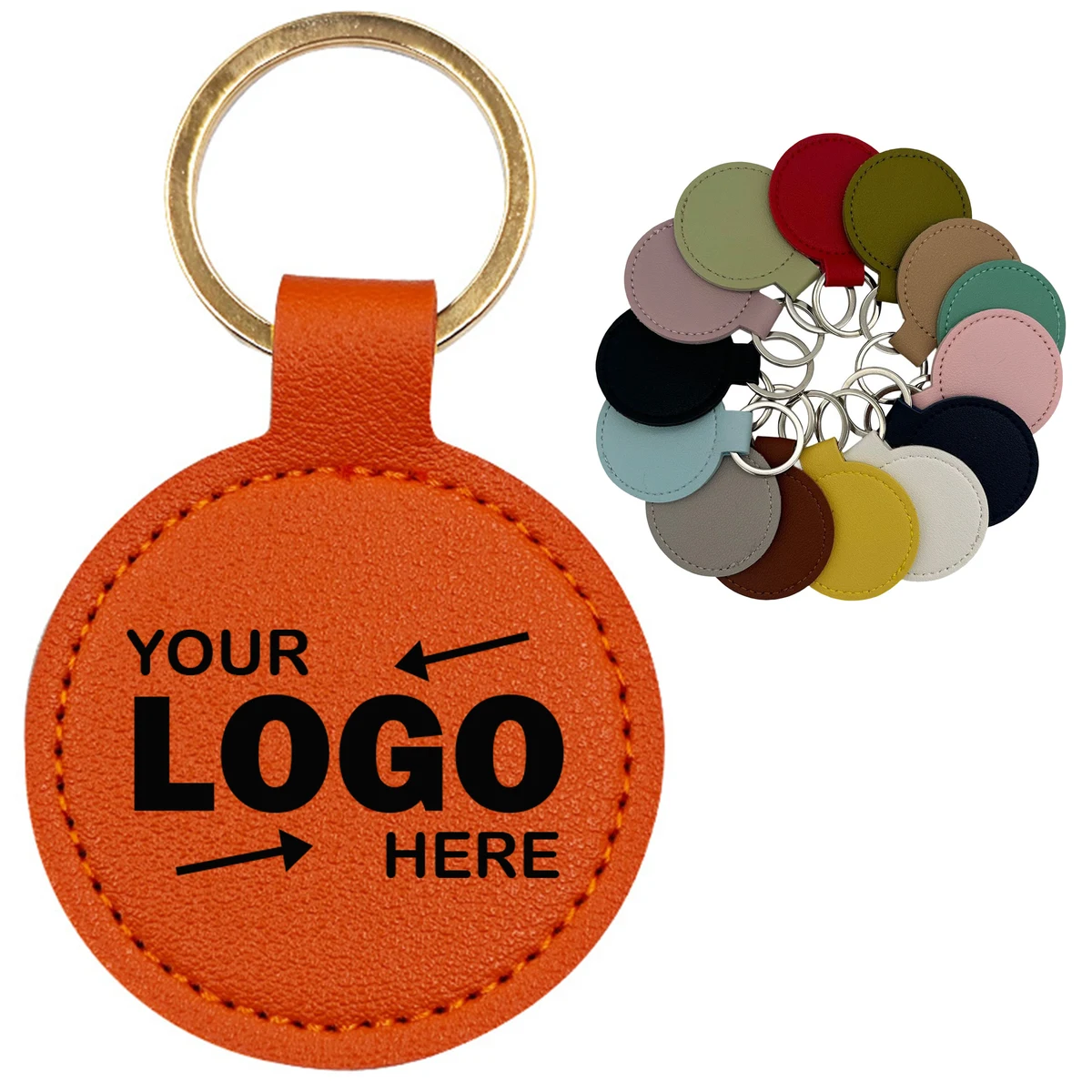 Exquisite Round PU Leather Keychain Pendant with Customizable Design 1