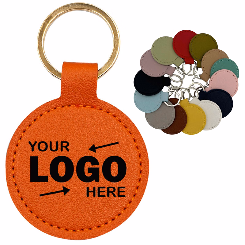 Exquisite Round PU Leather Keychain Pendant with Customizable Design