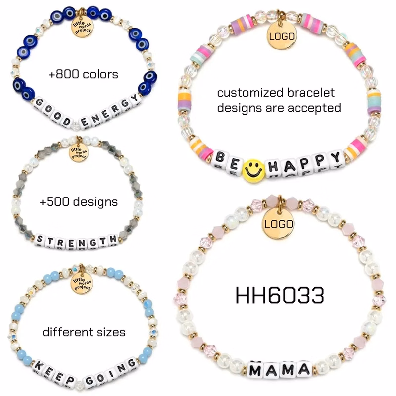 Stackable Letter Beaded Stretch Bracelets with LOGO Charms