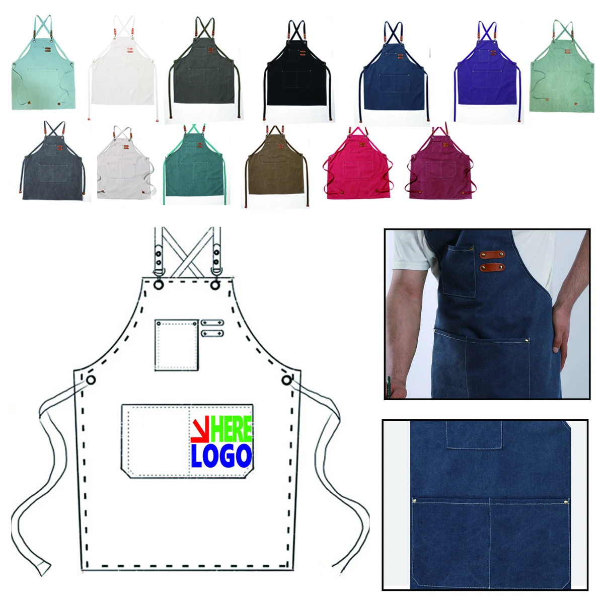 MOQ 50 Durable Canvas Apron Full Color 1