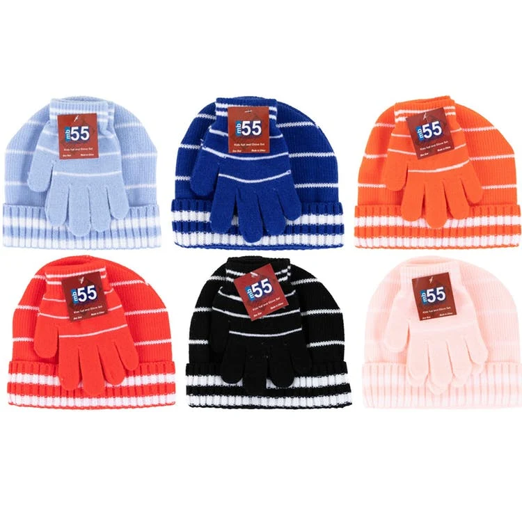 Kids' Knit Hat & Glove Sets - Assorted Stripes 1