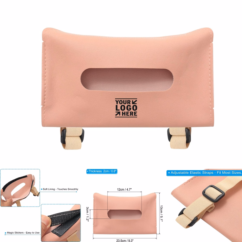 Car Tissue Holder PU Leather Rectangle Napkin Paper Towel Dispenser Box Case with Elastic Strap