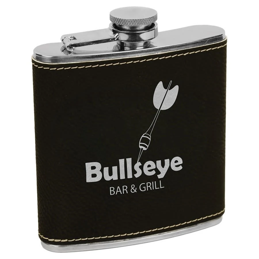 6 oz. Black/Silver Leatherette Stainless Steel Flask 1