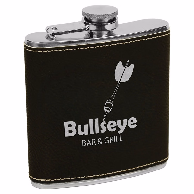 6 oz. Black/Silver Leatherette Stainless Steel Flask