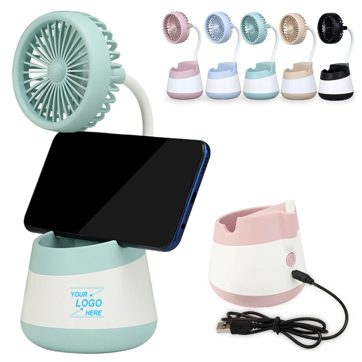 Portable USB Handheld Fan w/Phone Holder 1