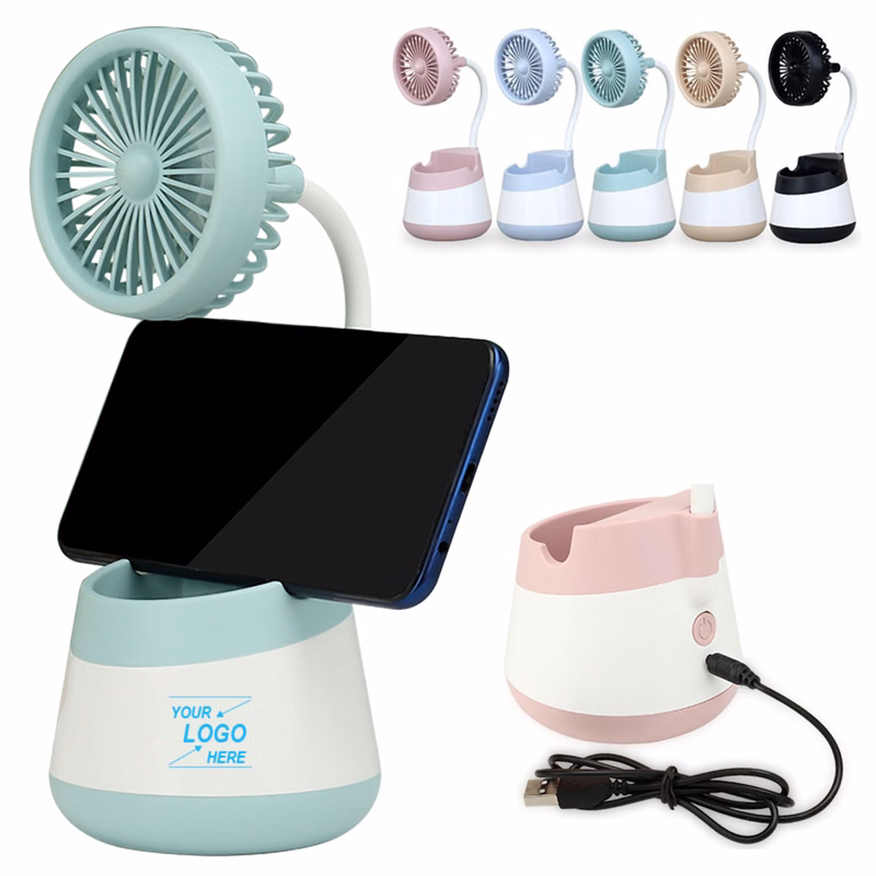 Portable USB Handheld Fan w/Phone Holder