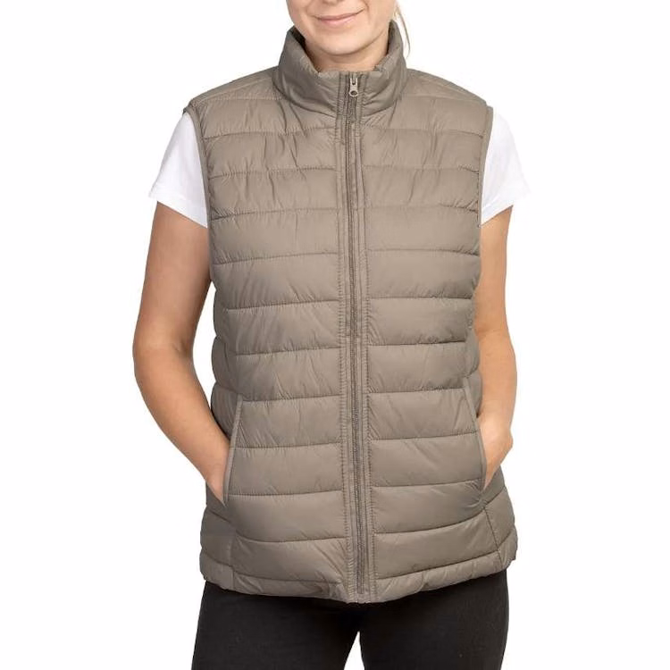 Sofra Women's Puff Vests Taupe Large