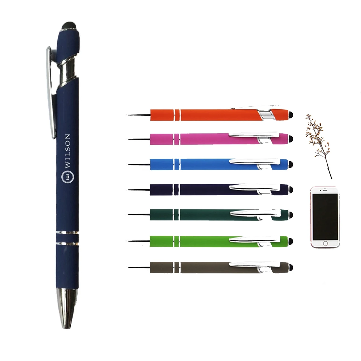 Rubberized Soft Touch Ballpoint Pen w/ Stylus Tip 1