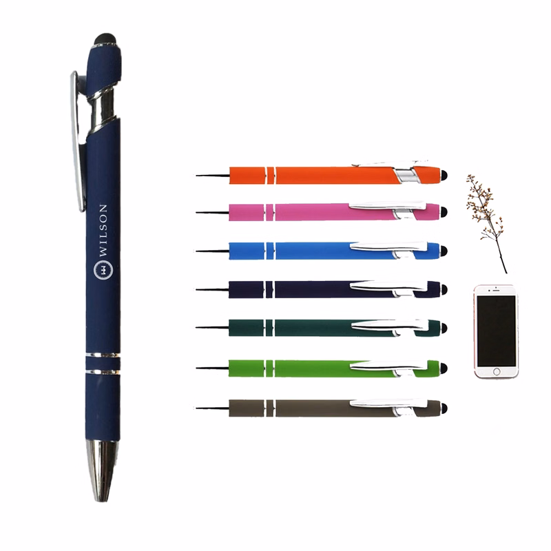 Rubberized Soft Touch Ballpoint Pen w/ Stylus Tip