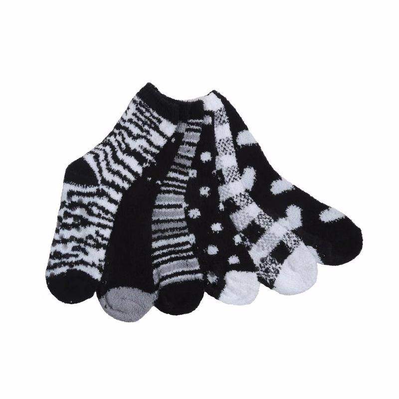 Women's Fuzzy Crew Socks - Size 9-11 Balck & White Designs Skid-Proof