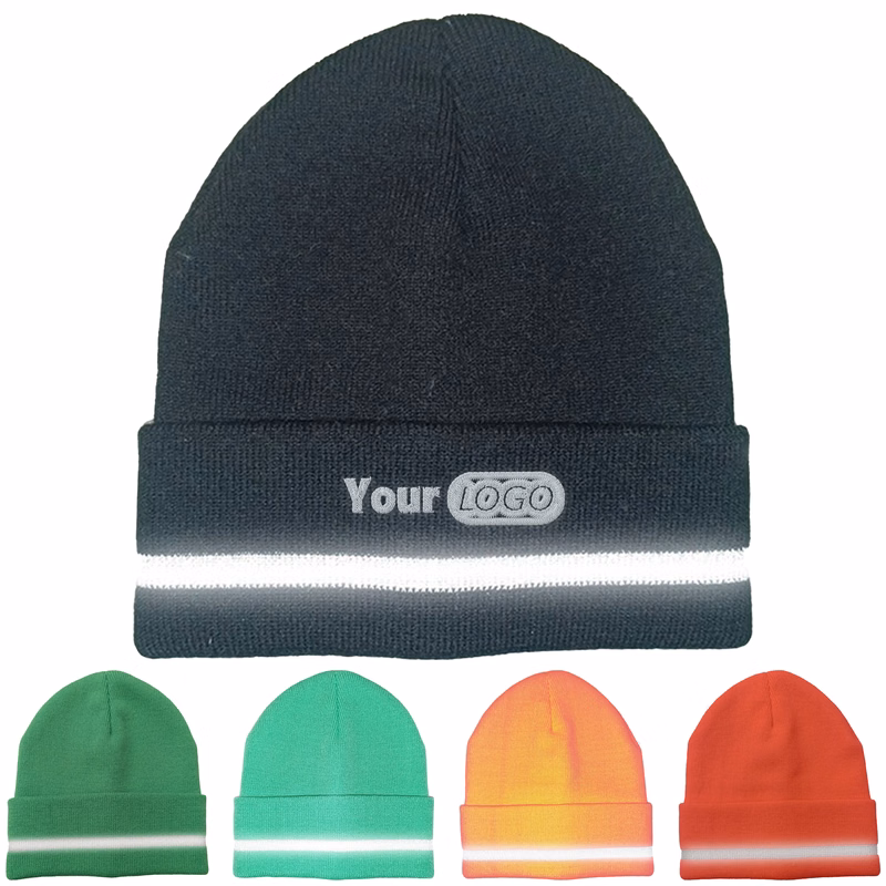 Acrylic Warm Reflective Strip Yarn Hat