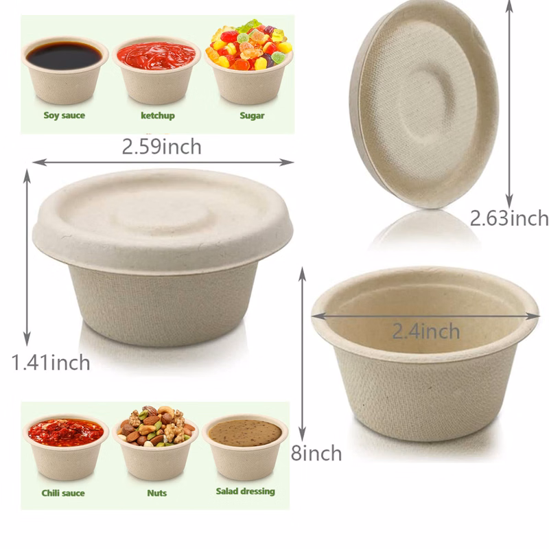 2 oz Natural Bagasse Fiber Condiment Cups with Lids