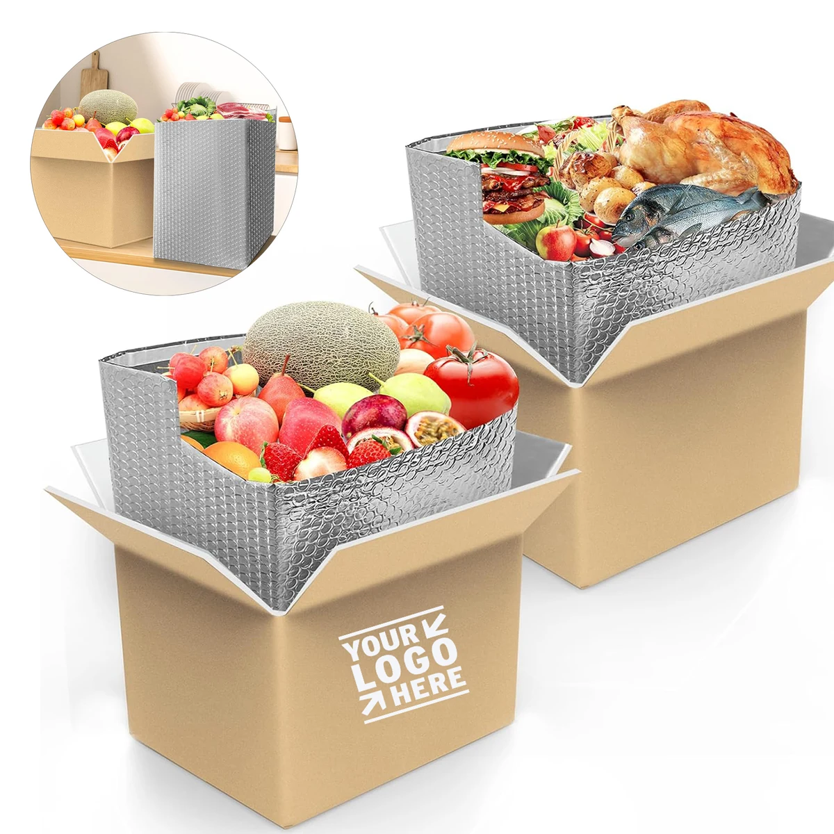 14"X 11.5"X 9.6" Aluminum Foil Insulated Liner Styrofoam Cold Delivery Carton Box with Thermal Bag 1
