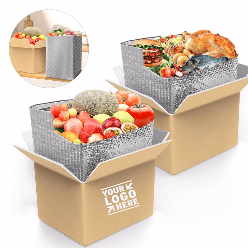 14"X 11.5"X 9.6" Aluminum Foil Insulated Liner Styrofoam Cold Delivery Carton Box with Thermal Bag